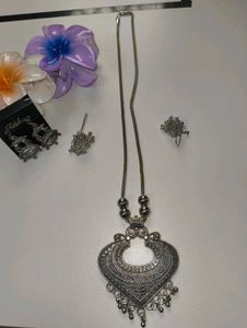 Oxidized Silver Necklace and Earring Set