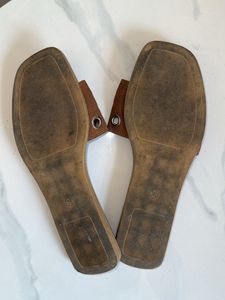 Brown Eyelet Slip-On Sandals