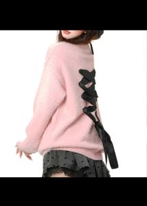 Pink Lace-Up Back Sweater