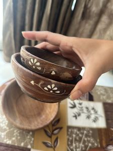 Set of 3- Wooden Bowl with Floral Inlay Spoon