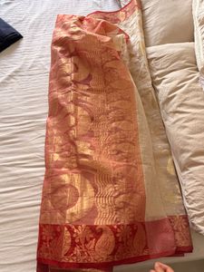 Elegant Cream and Red Saree