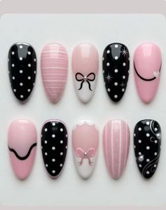 Chic Bow &amp; Polka Dot Press-On Nails