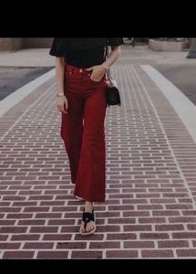 Free Delivery Red Denim high Wide Leg croppedJeans