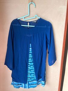 Chic Blue Layered Sheer Sleeve Top