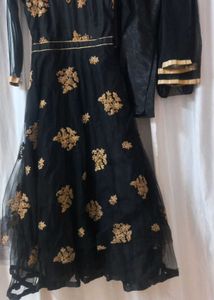 Elegant Black &amp; Gold Embroidered Gown