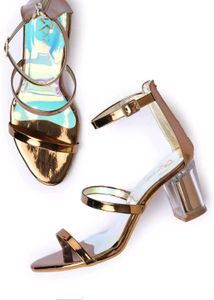 Chic Heeled Sandals with Holographic Detail