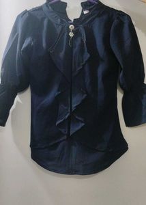 Elegant Navy Blue Blouse with Embellishments