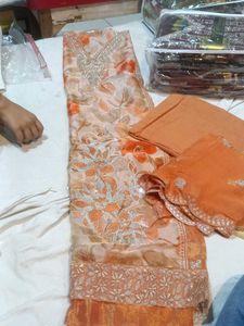 Elegant Orange Floral suit material