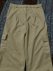 Khaki Wide Leg Cargo Pants