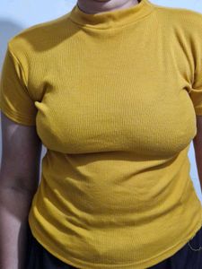 Mustard Ribbed Mock Neck Top