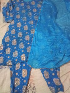 Vibrant Blue Printed Kurta Set with Dupatta