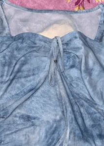 Blue Tie-Front Mesh Top