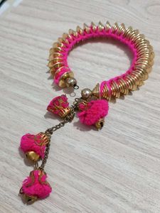 Pink & Gold Tassel Bangle