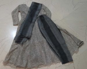 Grey color ethnic wear anarkali suit with pants an