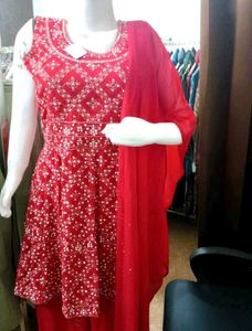 Red Printed Kurta Set with Palazzo