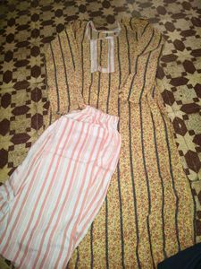 Yellow Floral Print Kurta &amp; Palazzo Set