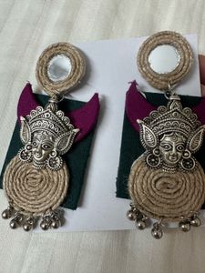 Unique Jute & Mirror Dangle Earrings