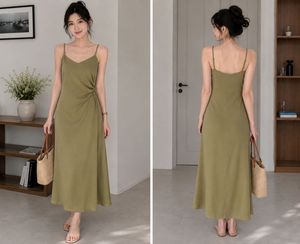 Satin Olive Green Slip Dress