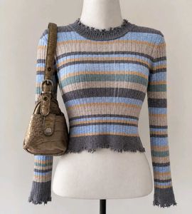 Striped Ribbed Cropped Sweater