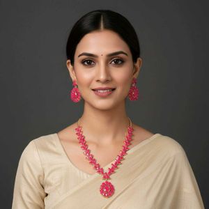 Dazzling Pink Gemstone Necklace &amp; Earring Set