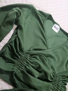 Green Ruched Tie-Front Crop Top