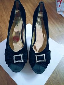 Black Velvet Rhinestone Heels