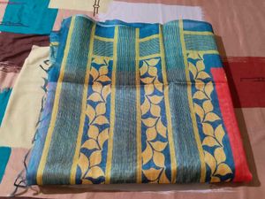 tomato red+ rama colour cotton blend sari with blo