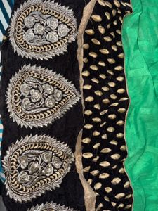 Stunning Green &amp; Black Anarkali Gown