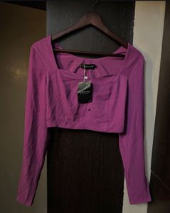 Purple Cropped Square Neck Top