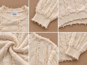 IVORY DISTRESSED TEXTURED KNIT SWEATER