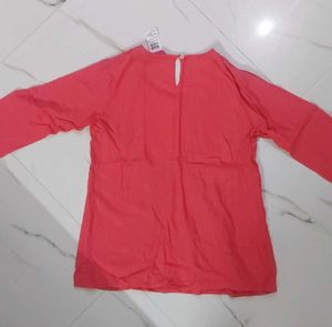 Coral Pleated Empire Waist Top