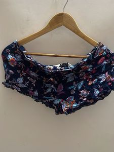 Blue Floral Print Off-Shoulder Top