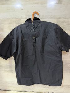 Black Patchwork Short Sleeve Button-Up