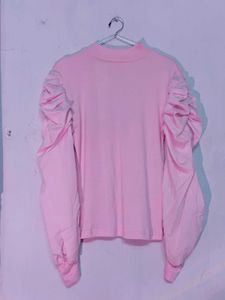 Korean pink Ruffled Sleeve Top