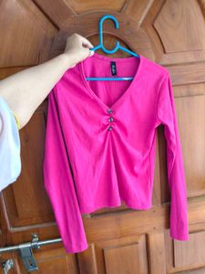 V-Neck Long Sleeve Pink Top