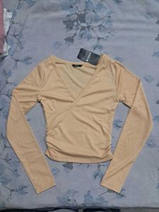 Shein Nude Wrap Top - Long Sleeve