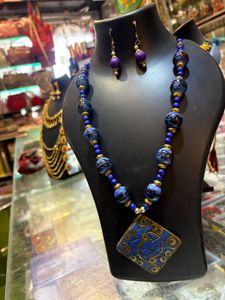 Boho Blue Beaded Necklace &amp; Earring Set