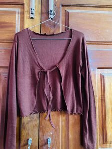 Brown Tie-Front Cropped Cardigan