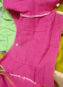 Pink With Green Pavadai Sattai