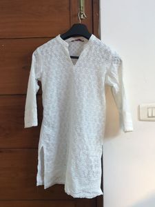 White Embroidery Kurthi Never Used