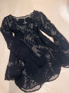 Black Floral Sheer Long Sleeve Top
