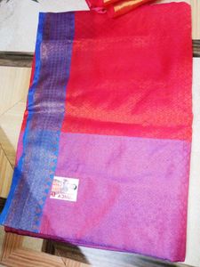 Vibrant Pink and Blue Silk Saree