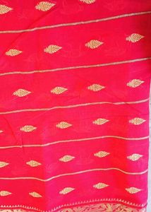 Vibrant Red Saree with Golden Border