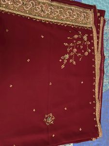 Maroon Embroidered Saree