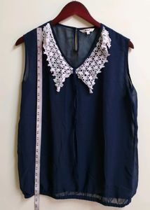 Navy Lace Collar Sleeveless Top