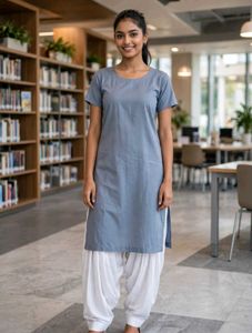 Stylish Grey Kurta with White Salwar