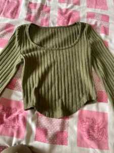 Olive Green knit Long Sleeve Top