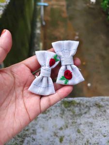 Handmade Embroidered Bow Hair Clips