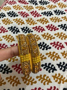 Yellow &amp; Gold Crystal Bangles (Set of 6)