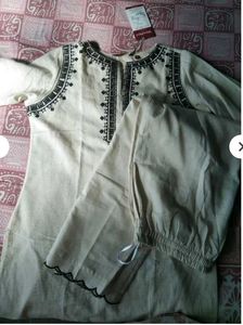 Embroidered off White Kurta